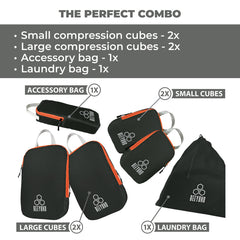 Compression Packing Cubes for Travel (6 Piece, Dark Gray & Orange)