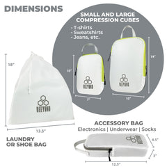 Compression Packing Cubes for Travel (6 Piece, White & Green)
