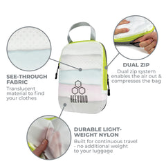 Compression Packing Cubes for Travel (6 Piece, White & Green)